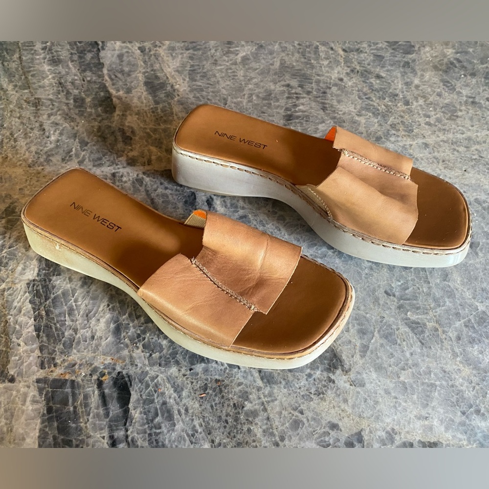 Nine West Tan Leather Slide Sandals ~ N Studio ~ Size 8  Women